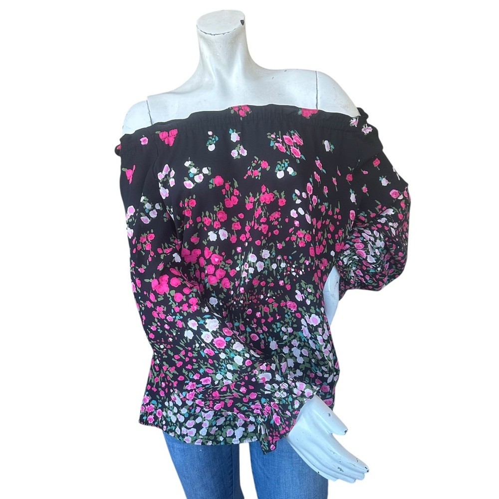 RSVP By Talbots Pink & Black Flowy Smocked Long Sleeve Spring Blouse Size Medium